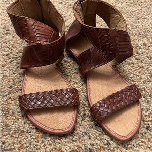 Brown Leather Sandals With embossed floral accents